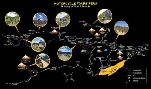 Map of The best Motorcycle Routes in Cusco Peru 
